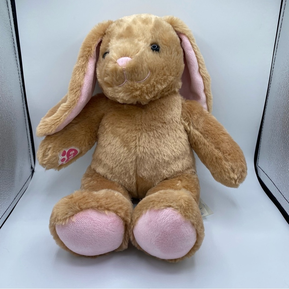 Build a Bear‎ Rabbit Bunny Plush Light Brown Fluffy Tail Pink Feet Soft Stuffie